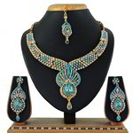 *Золотое и синее медное индийское украшение на шею со стразами