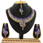 *Золотое и синее латунное индийское украшение на шею со стразами