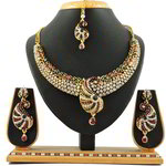 *Бордовое, золотое и красное индийское украшение на шею из меди со стразами