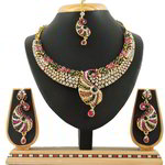 *Золотое и розовое медное индийское украшение на шею со стразами