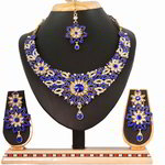 *Золотое и синее медное индийское украшение на шею со стразами