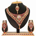 *Золотое и розовое медное индийское украшение на шею со стразами