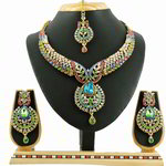 *Разноцветное и золотое индийское украшение на шею из меди со стразами