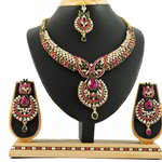 *Золотое и розовое индийское украшение на шею со стразами