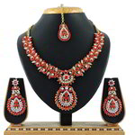 *Бордовое, золотое и красное индийское украшение на шею из меди со стразами