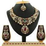 *Бордовое, золотое и красное медное индийское украшение на шею со стразами