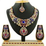 *Золотое и розовое медное индийское украшение на шею со стразами