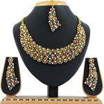 *Цвета меди, зелёное и золотое медное индийское украшение на шею со стразами