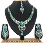 *Золотое и синее медное индийское украшение на шею со стразами