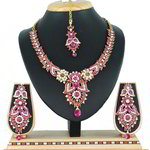 *Золотое и розовое медное индийское украшение на шею со стразами