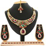 *Бордовое, золотое и красное медное индийское украшение на шею со стразами