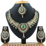 *Зелёное и золотое медное индийское украшение на шею со стразами