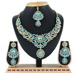 *Золотое и синее медное индийское украшение на шею со стразами