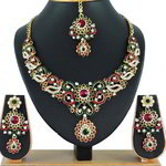 *Цвета меди, зелёное и золотое медное индийское украшение на шею со стразами