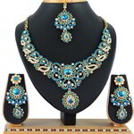 *Цвета меди, золотое и синее индийское украшение на шею из меди со стразами