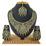 *Золотое и синее медное индийское украшение на шею со стразами