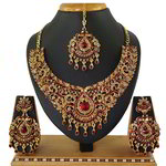 *Золотое и розовое медное индийское украшение на шею со стразами