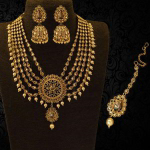 Коричневое и золотое медное и латунное индийское украшение на шею со стразами