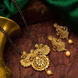 Мангалсутра — позолоченное свадебное индийское ожерелье + серьги