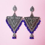 *Серебристые и синие индийские серьги с бисером
