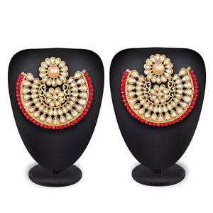 Коричневые и золотые индийские серьги со стразами, перламутровыми бусинками