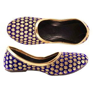 Синяя индийская женская обувь, украшенная вышивкой с пайетками