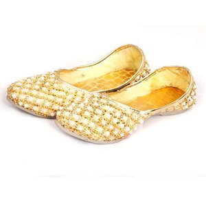 Золотая индийская женская обувь, украшенная вышивкой