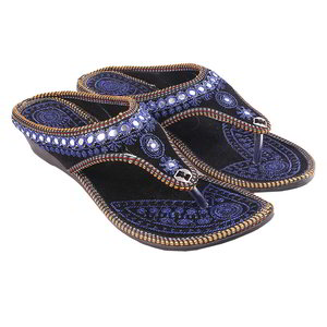 Синяя индийская женская обувь, украшенная вышивкой