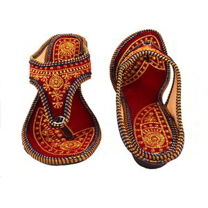 Бордовая и красная индийская женская обувь, украшенная печатным рисунком