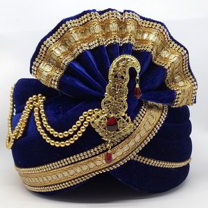 Синий индийский мужской тюрбан / чалма / сафа с брошью