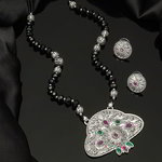 *Серебристое и розовое индийское свадебное украшение (мангалсутра) с искусственными камнями