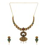 *Зелёное и золотое индийское украшение на шею со стразами