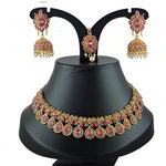 *Золотое и розовое индийское украшение на шею со стразами