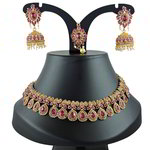 *Золотое и розовое индийское украшение на шею со стразами