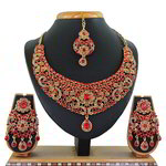 *Бордовое, золотое и красное индийское украшение на шею со стразами