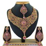 *Золотое и розовое индийское украшение на шею со стразами