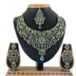 *Золотое и синее индийское украшение на шею со стразами