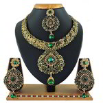 *Зелёное и золотое индийское украшение на шею со стразами