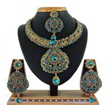 *Золотое и синее индийское украшение на шею со стразами