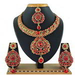 *Бордовое, золотое и красное индийское украшение на шею со стразами