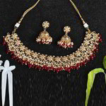 *Бордовое, золотое и красное индийское украшение на шею из латуни с искусственными камнями, бисером