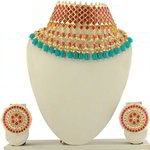 *Зелёное и золотое латунное индийское украшение на шею с искусственными камнями, бисером, перламутровыми бусинками