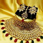 *Бордовое, золотое и красное индийское украшение на шею с искусственными камнями