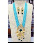 *Золотое и синее индийское украшение на шею из латуни со стразами