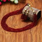 *Бордовое, золотое и красное индийское украшение на шею с бисером