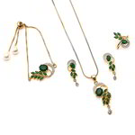 *Серебристый, зелёный и золотой индийский кулон на шею со стразами