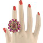 *Бордовое, золотое и красное латунное женское индийское кольцо со стразами