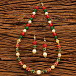 *Разноцветное, цвета меди и золотое индийское украшение на шею из меди с бисером, перламутровыми бусинками