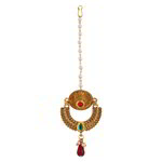 *Разноцветное и золотое латунное индийское украшение на голову (манг-тика) с перламутровыми бусинками