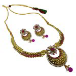 *Золотое и розовое индийское украшение на шею со стразами, искусственными камнями